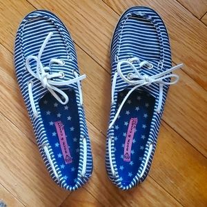 Navy & White Striped Boat Shoes